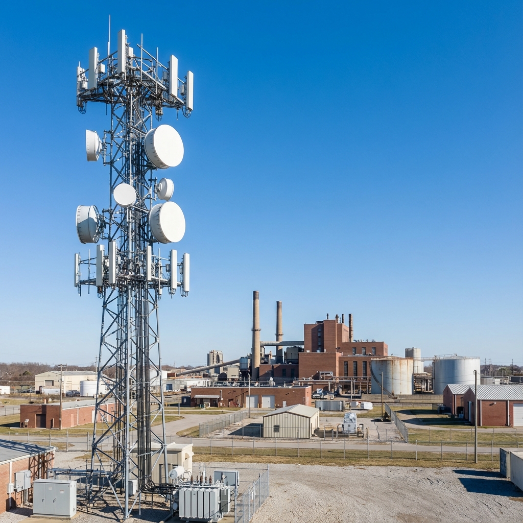 Microwave radio antennas at industrial facility